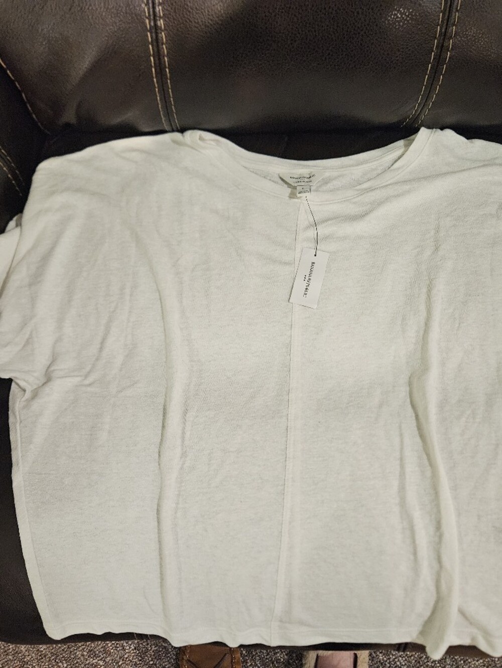 Womens Linen Blend Boatneck White Crop Top Size L NWT From Banana Republic